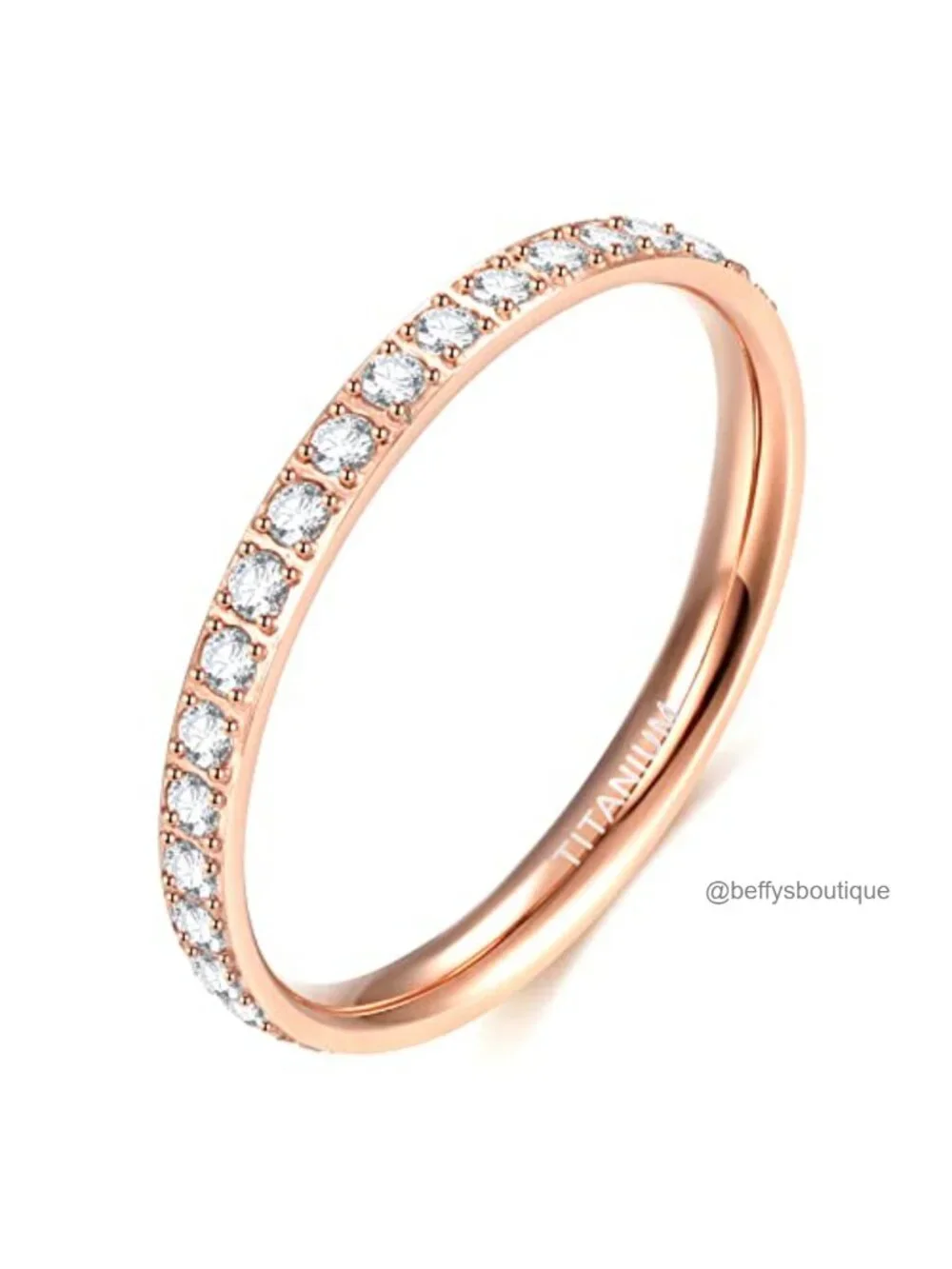 2mm Titanium Eternity Ring, Cubic Zirconia Wedding Band, Anniversary Engagement